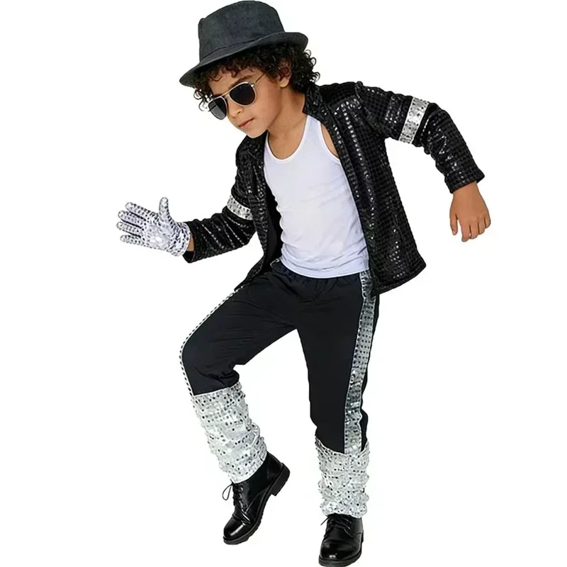 70s 80s Boys Glitter Sequined Party Costume Complete Accessories Retro Singer Outfit Halloween Birthday Role Play Clothes