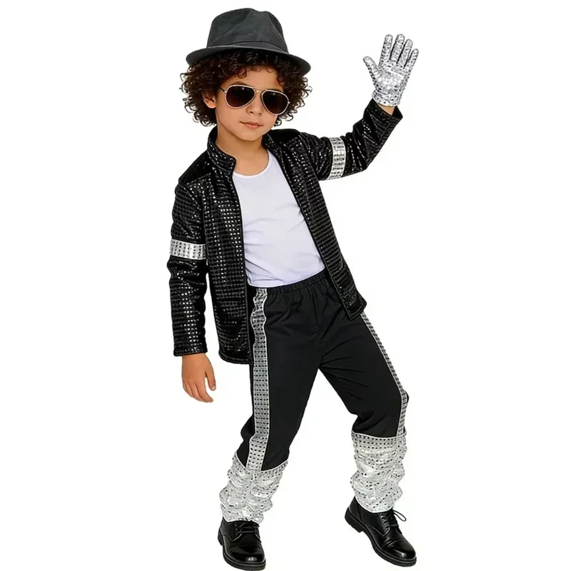 70s 80s Boys Glitter Sequined Party Costume Complete Accessories Retro Singer Outfit Halloween Birthday Role Play Clothes
