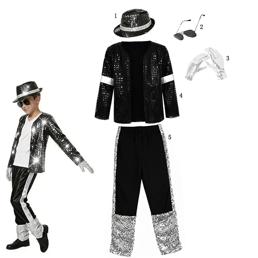 70s 80s Boys Glitter Sequined Party Costume Complete Accessories Retro Singer Outfit Halloween Birthday Role Play Clothes
