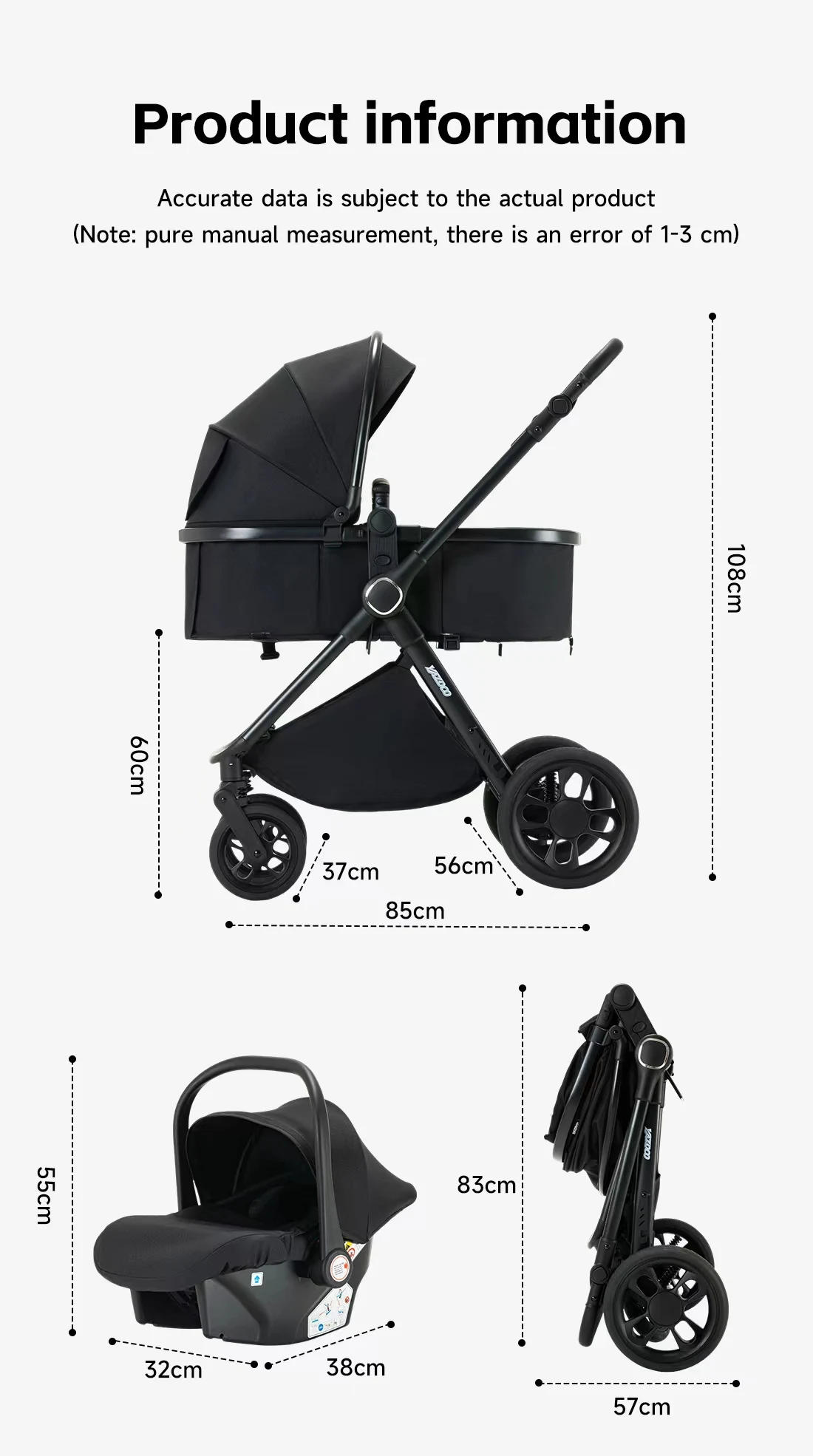 3 in 1 Foldable Travel Stroller Full Set With Infant Safety Car Seat, Wear-Resistant Aluminum Support Frame, Breathable Summer Mesh Pad, Simple Folding Structure And Large Reclining Backrest For Baby Outdoor Rest