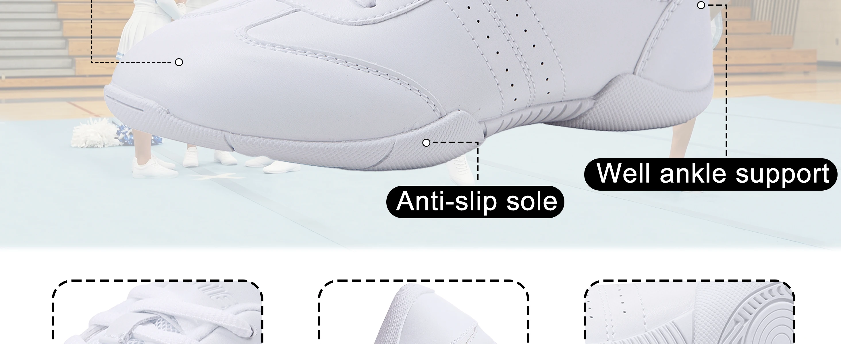 BAXINIER Cheer Shoes Women White Cheerleading Shoes Soft Bottom Competitive Aerobics Training Shoes Breathable Lightweight Dance Sneakers Girls
