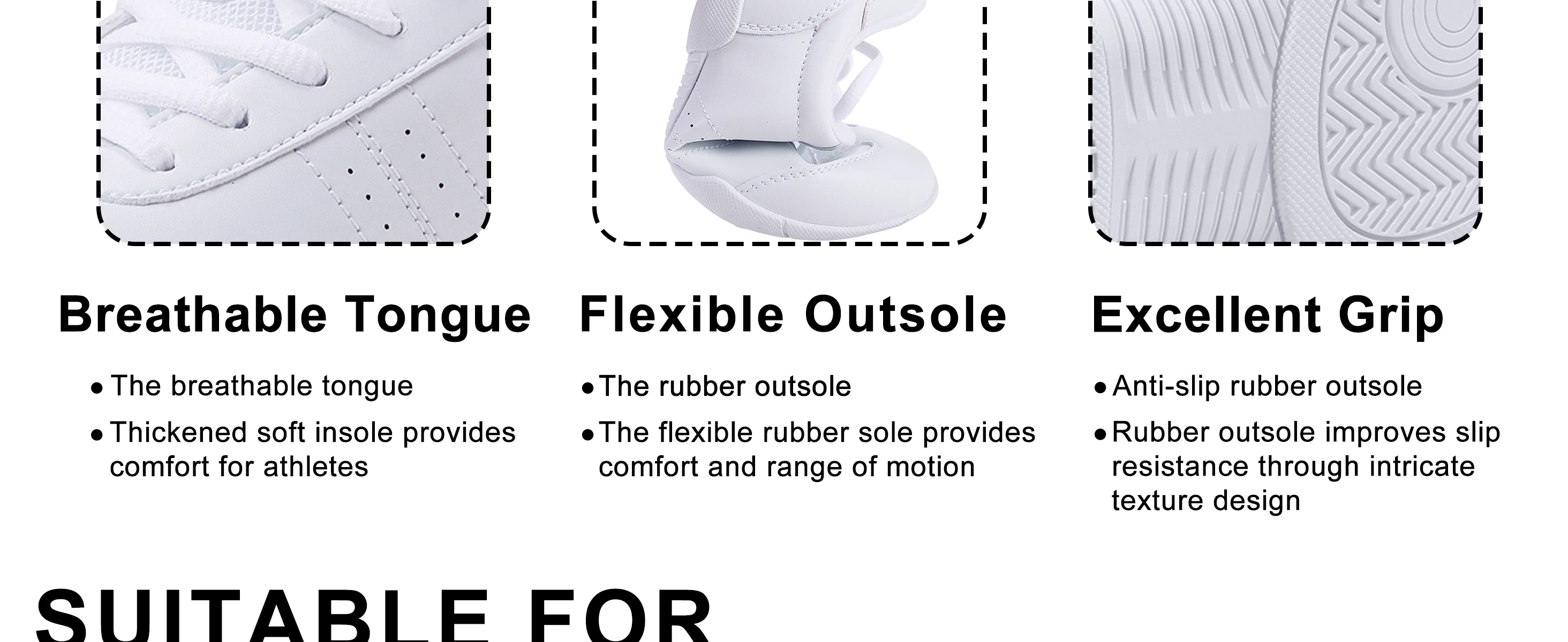 BAXINIER Cheer Shoes Women White Cheerleading Shoes Soft Bottom Competitive Aerobics Training Shoes Breathable Lightweight Dance Sneakers Girls