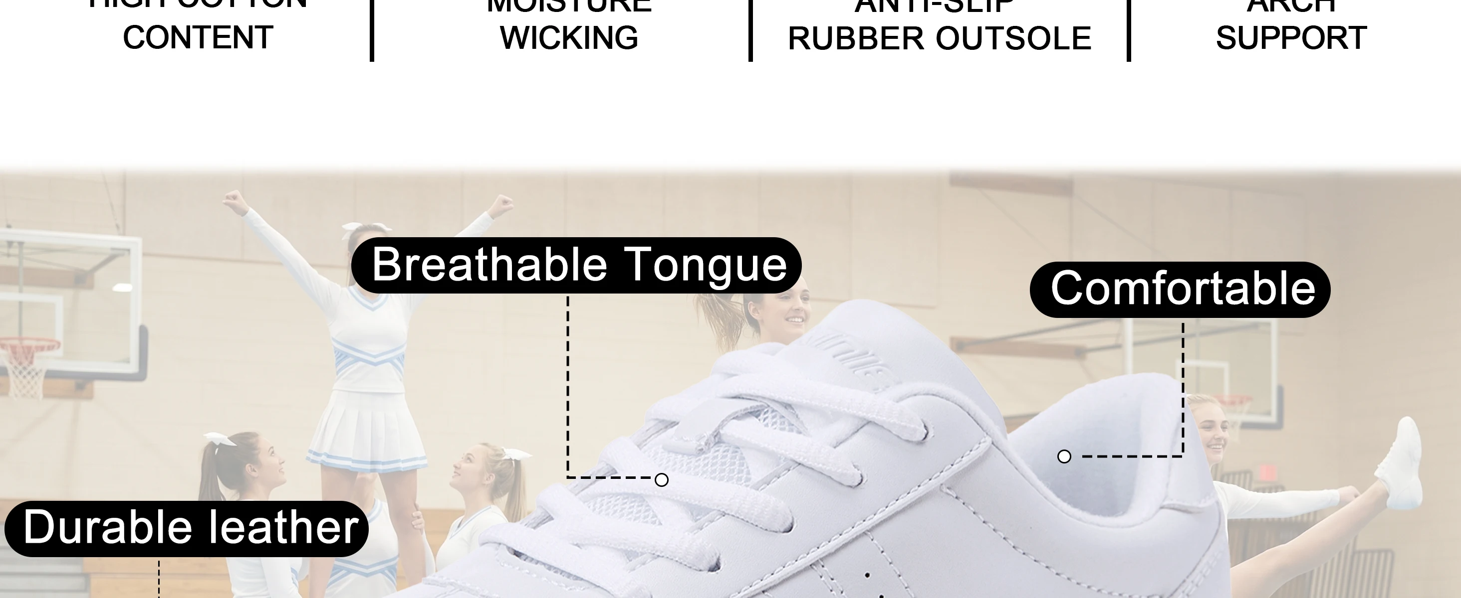 BAXINIER Cheer Shoes Women White Cheerleading Shoes Soft Bottom Competitive Aerobics Training Shoes Breathable Lightweight Dance Sneakers Girls