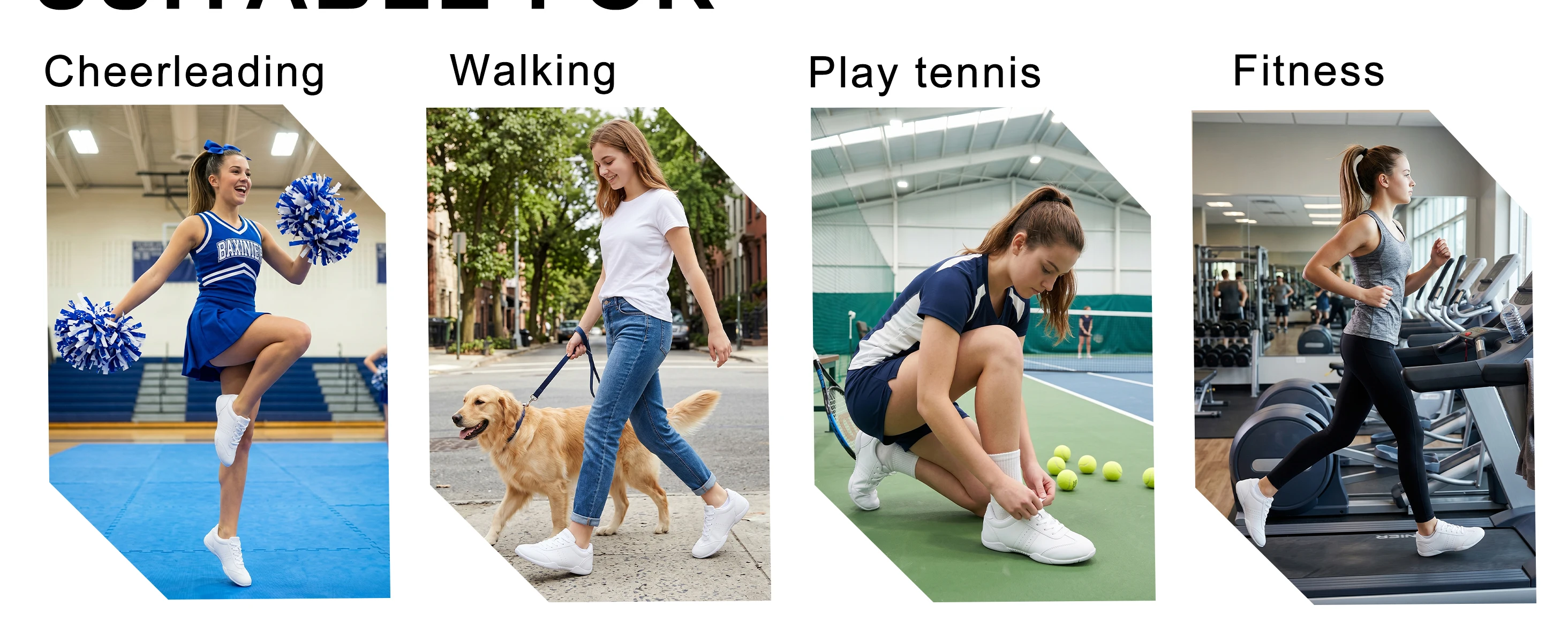 BAXINIER Cheer Shoes Women White Cheerleading Shoes Soft Bottom Competitive Aerobics Training Shoes Breathable Lightweight Dance Sneakers Girls