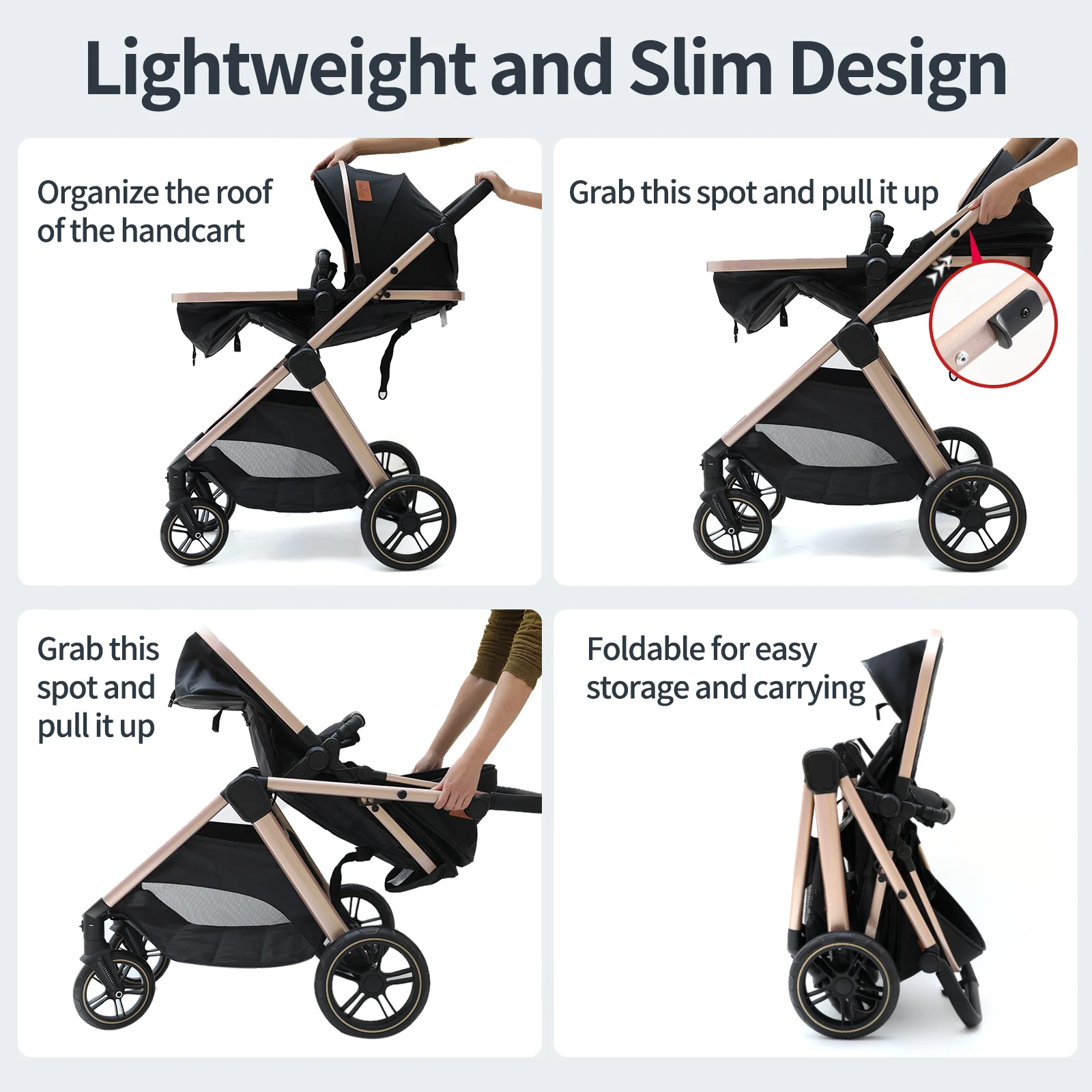 3 in 1 Baby Stroller with EU Safety Standard Car Seat Included Pram Pushchair Travel System Lightweight Foldable Frame High Landscape Reversible Seat Suspension Wheels Comfortable Baby Carriage for Newborn Infant Toddler