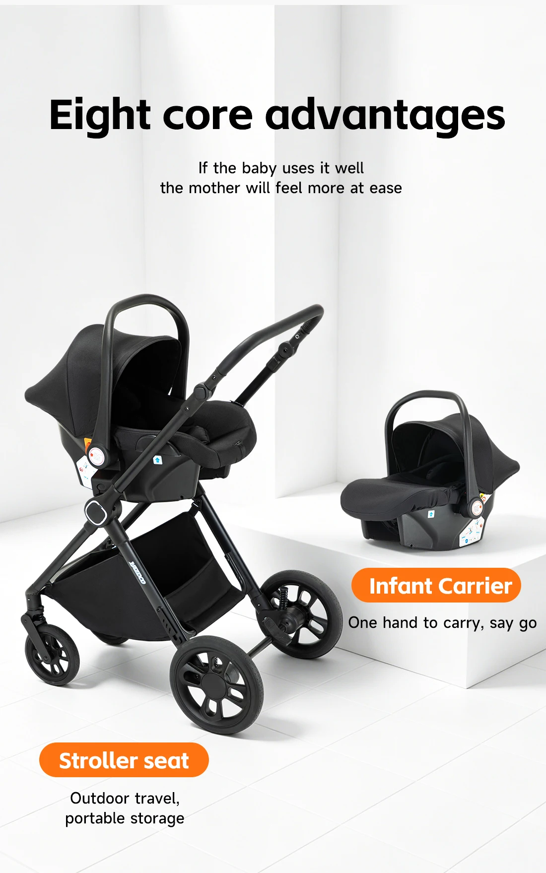 3‑in‑1 Newborn Baby Buggy with Elevated View, Includes Infant Car Seat, Sturdy Lightweight Aerospace‑Grade Aluminum Frame, Summer‑Optimized Air‑Permeable Mesh Seat, One‑Step Simple Folding, Space‑Saving Travel‑Ready Baby Trolley