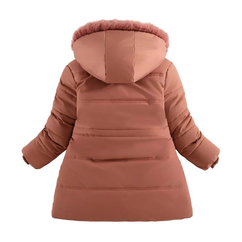 ZOETOPKID New Girls Jacket Winter Long Style Solid Color Waist Plus Velvet Warm Hooded Coat for Kids Teenager Girl Down Parka