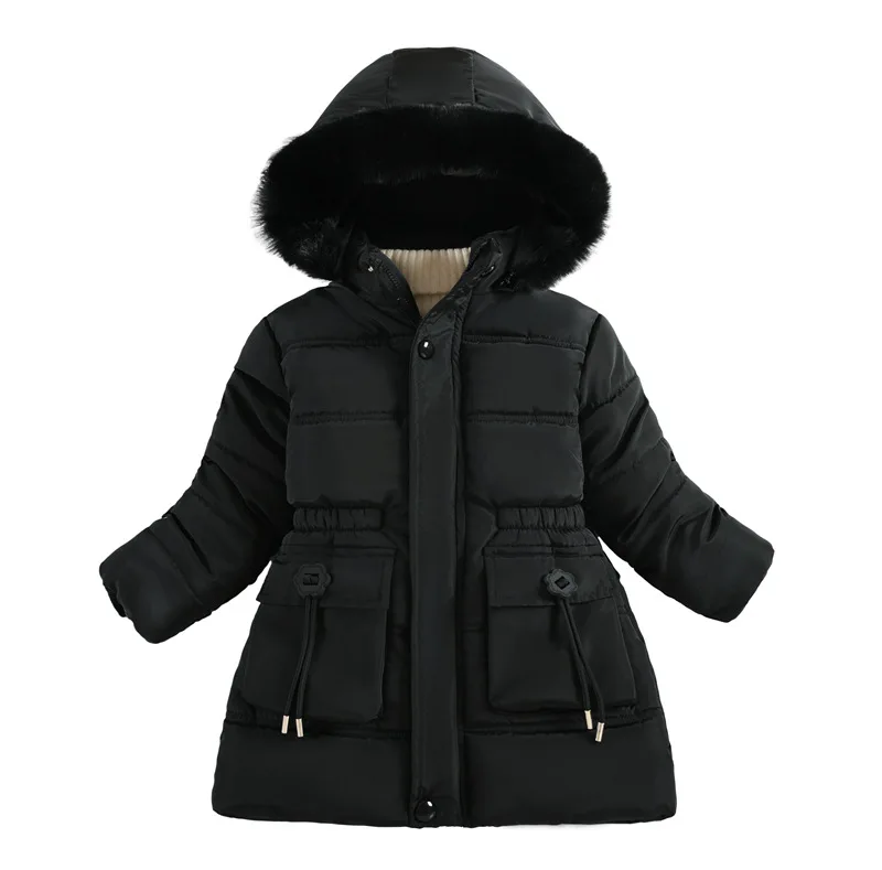 ZOETOPKID New Girls Jacket Winter Long Style Solid Color Waist Plus Velvet Warm Hooded Coat for Kids Teenager Girl Down Parka