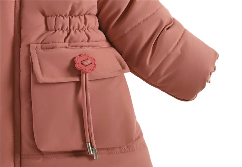 ZOETOPKID New Girls Jacket Winter Long Style Solid Color Waist Plus Velvet Warm Hooded Coat for Kids Teenager Girl Down Parka