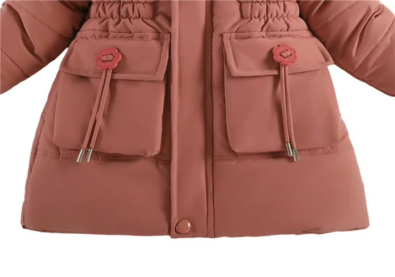 ZOETOPKID New Girls Jacket Winter Long Style Solid Color Waist Plus Velvet Warm Hooded Coat for Kids Teenager Girl Down Parka