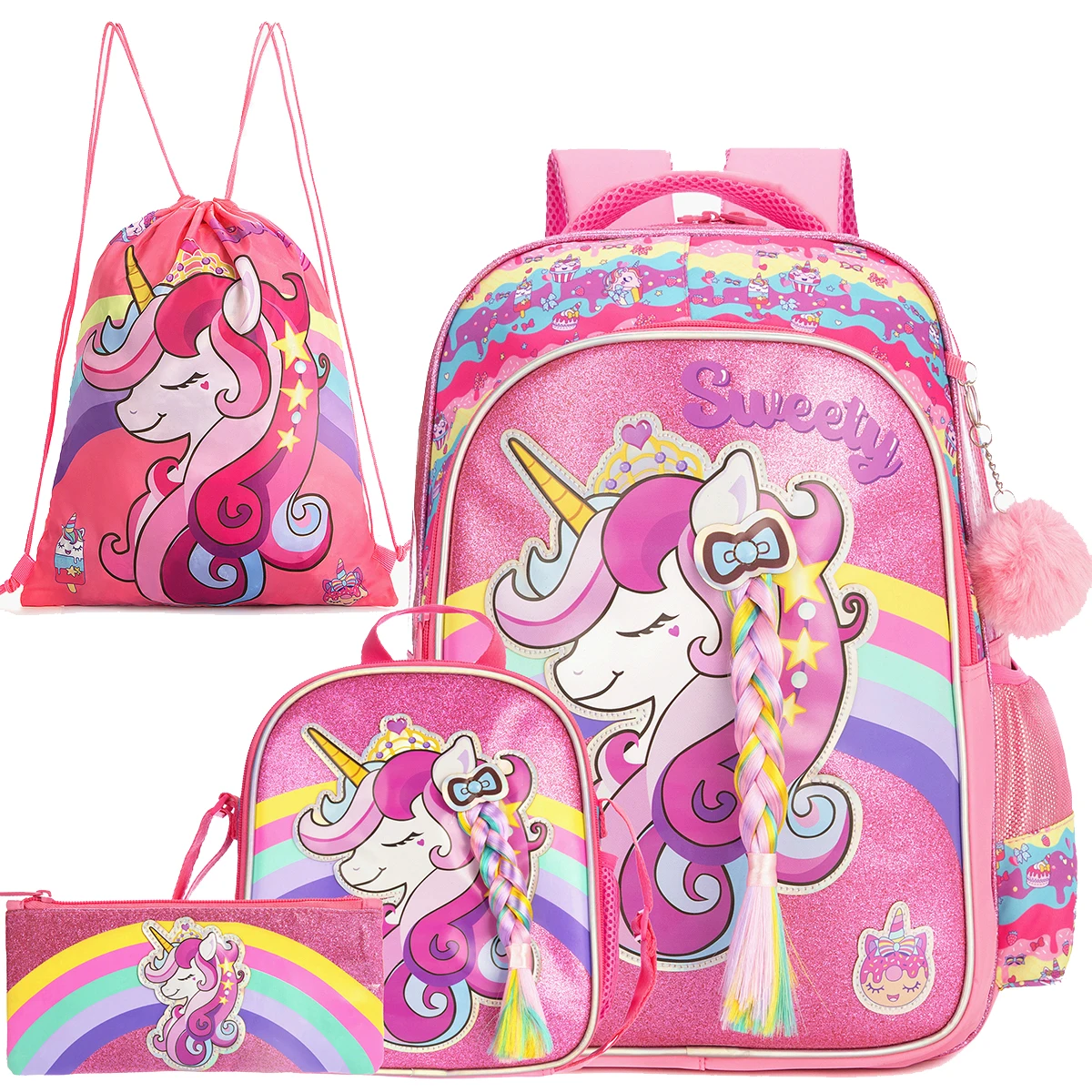 Backpack for Girls School Backpacks for Kids Bookbag for Elementary Kindergarten Students Travel Bag with Lunchbox and Penbag
