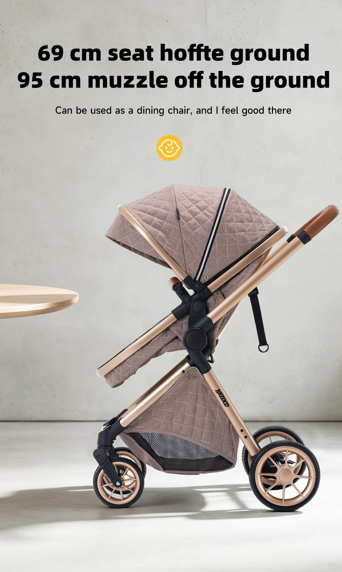 3‑in‑1 Luxurious Elevated‑View Baby Stroller, Portable One‑Hand Folding Travel Pram, Aluminum Frame, Breathable Mesh Seat, UV‑Protection Canopy, Multi‑Position Reclining for Newborns