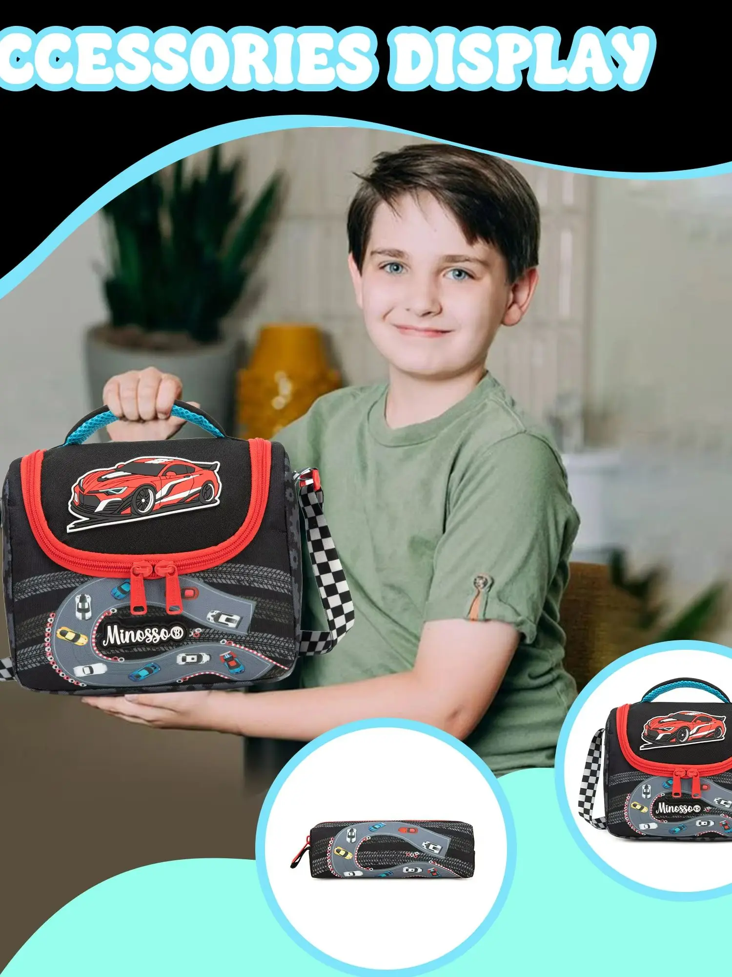 Backpack for Boys with Lunch Bag Pencil Case School Bags Sets for Boys 3pcs for Elementary Student Teen