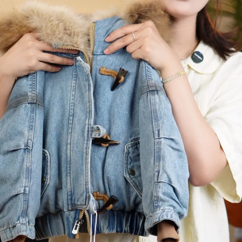UNITIM 2026 Children Boys Cotton Jacket Kids Boys Winter Thicken Denim Coat Faux Fur Hooded Plush Hooded Cotton-padded Parkas
