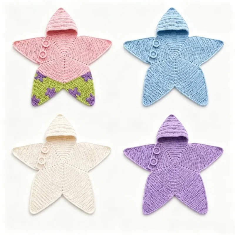 2026 Hot Star Baby Cute Cartoon Rompers Hand Crocheted Yarn Knitted Starfish Jumpsuit Baby Clothes Spring Autumn New