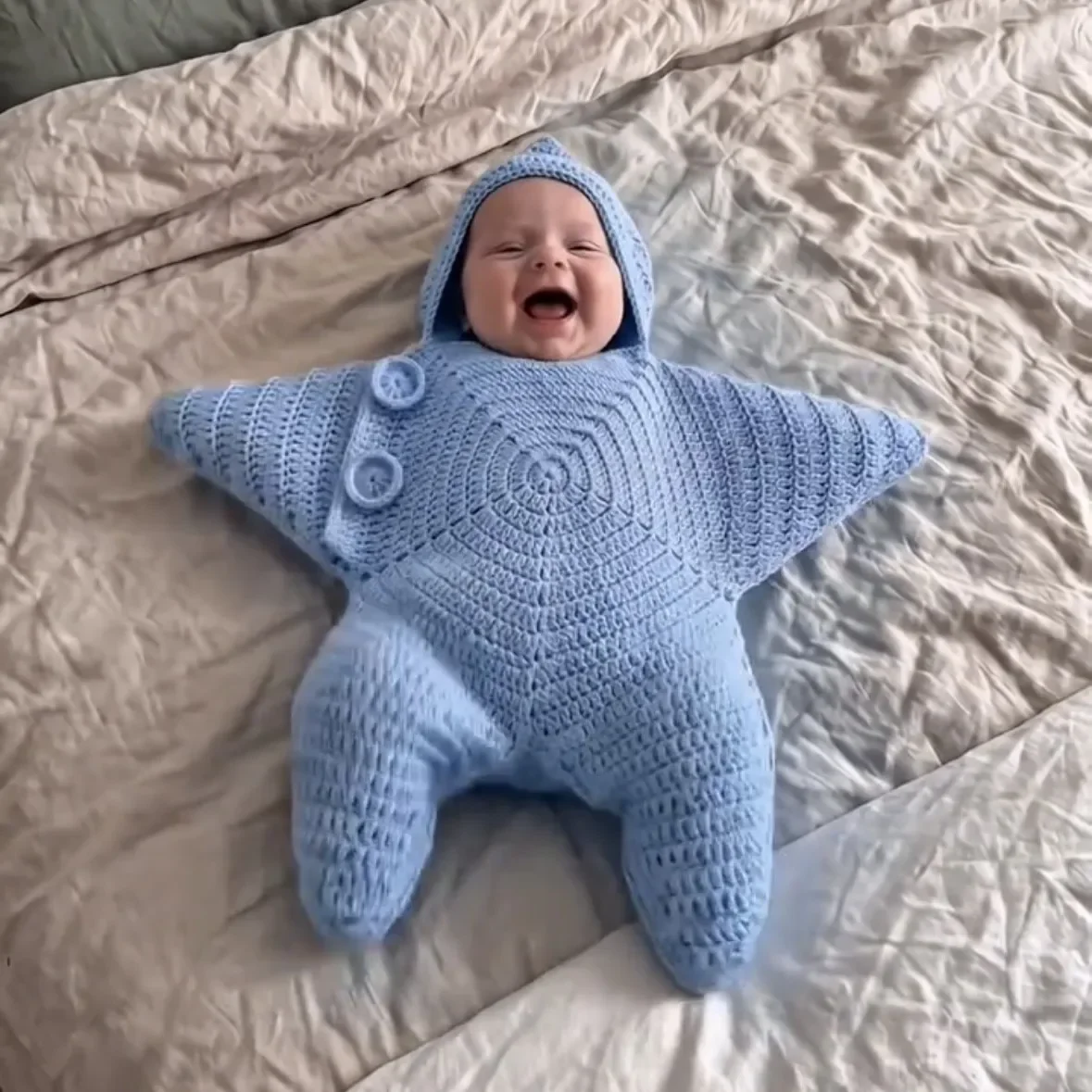 2026 Hot Star Baby Cute Cartoon Rompers Hand Crocheted Yarn Knitted Starfish Jumpsuit Baby Clothes Spring Autumn New