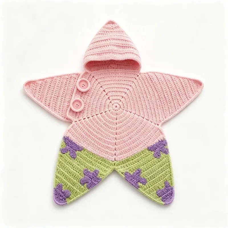 2026 Hot Star Baby Cute Cartoon Rompers Hand Crocheted Yarn Knitted Starfish Jumpsuit Baby Clothes Spring Autumn New