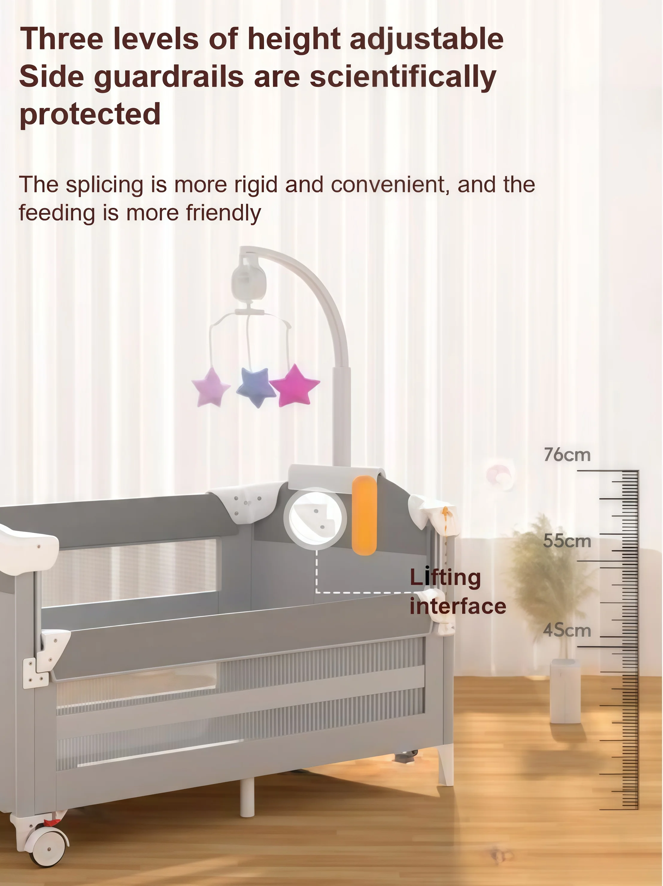 Portable Baby Crib Multifunctional Foldable Travel Cot Infant Co Sleeper Bed Splicing Bassinet Mobile Playpen with Diaper Changing Table Mosquito Net Storage Basket Wheels Installation Free Newborn Bed