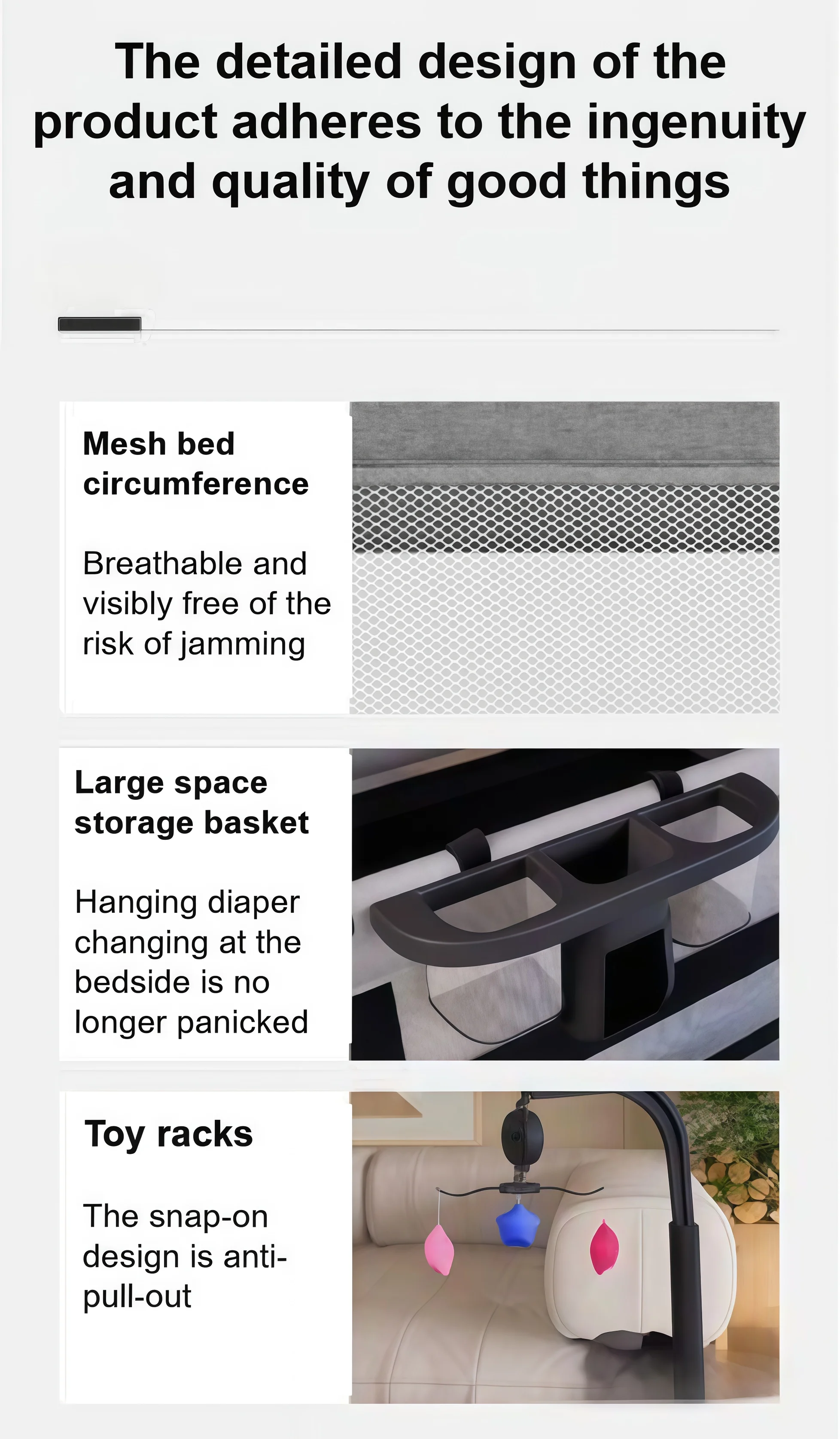 Portable Baby Crib Multifunctional Foldable Travel Cot Infant Co Sleeper Bed Splicing Bassinet Mobile Playpen with Diaper Changing Table Mosquito Net Storage Basket Wheels Installation Free Newborn Bed