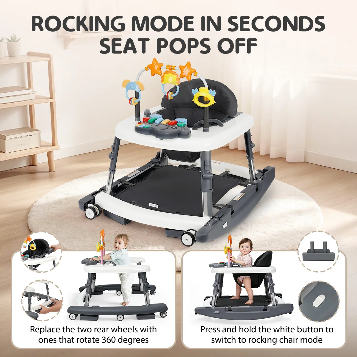 Kmaier Multi‑Mode Infant Activity Learning Walker, Anti‑Fall Toddler Push‑Along Helper With Play Rattle Toys, Height Customizable Baby Mobility Trainer For Early Growth Development