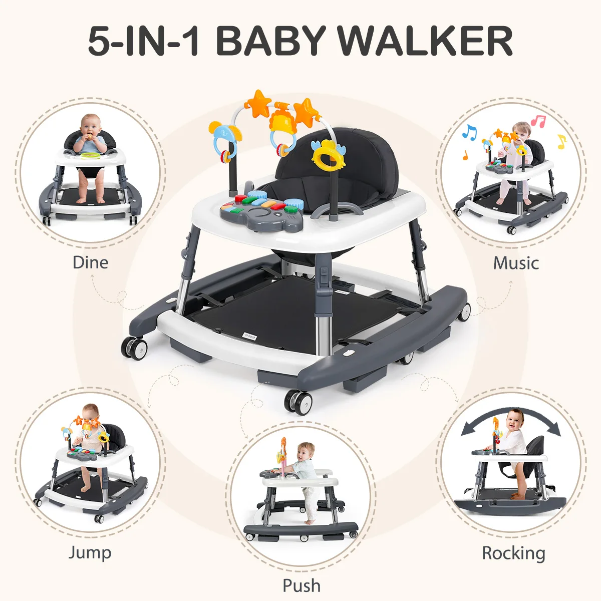 Kmaier Multi‑Mode Infant Activity Learning Walker, Anti‑Fall Toddler Push‑Along Helper With Play Rattle Toys, Height Customizable Baby Mobility Trainer For Early Growth Development