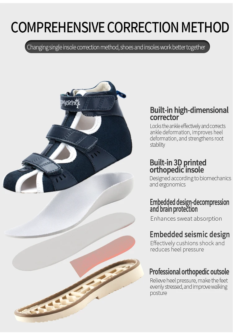 Princepard 2022 Children Orthopedic Shoes for Flat Feet Summer Kids Footwear Closed Toe Boys Girls Sandals with Ankle Support