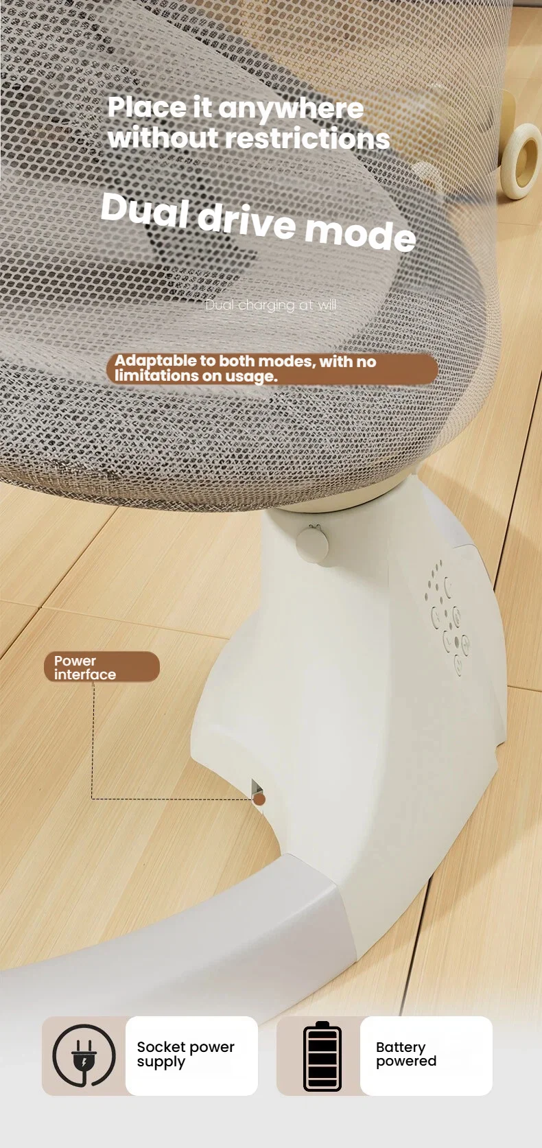 Smart Electric Baby Swing Chair Anti-Rollover Triangular Base Infrared Remote Control Induction Swing Bouncer Bluetooth Music Lullabies 5-Speed Adjustable Timing Function Mosquito Net Canopy Soother Seat