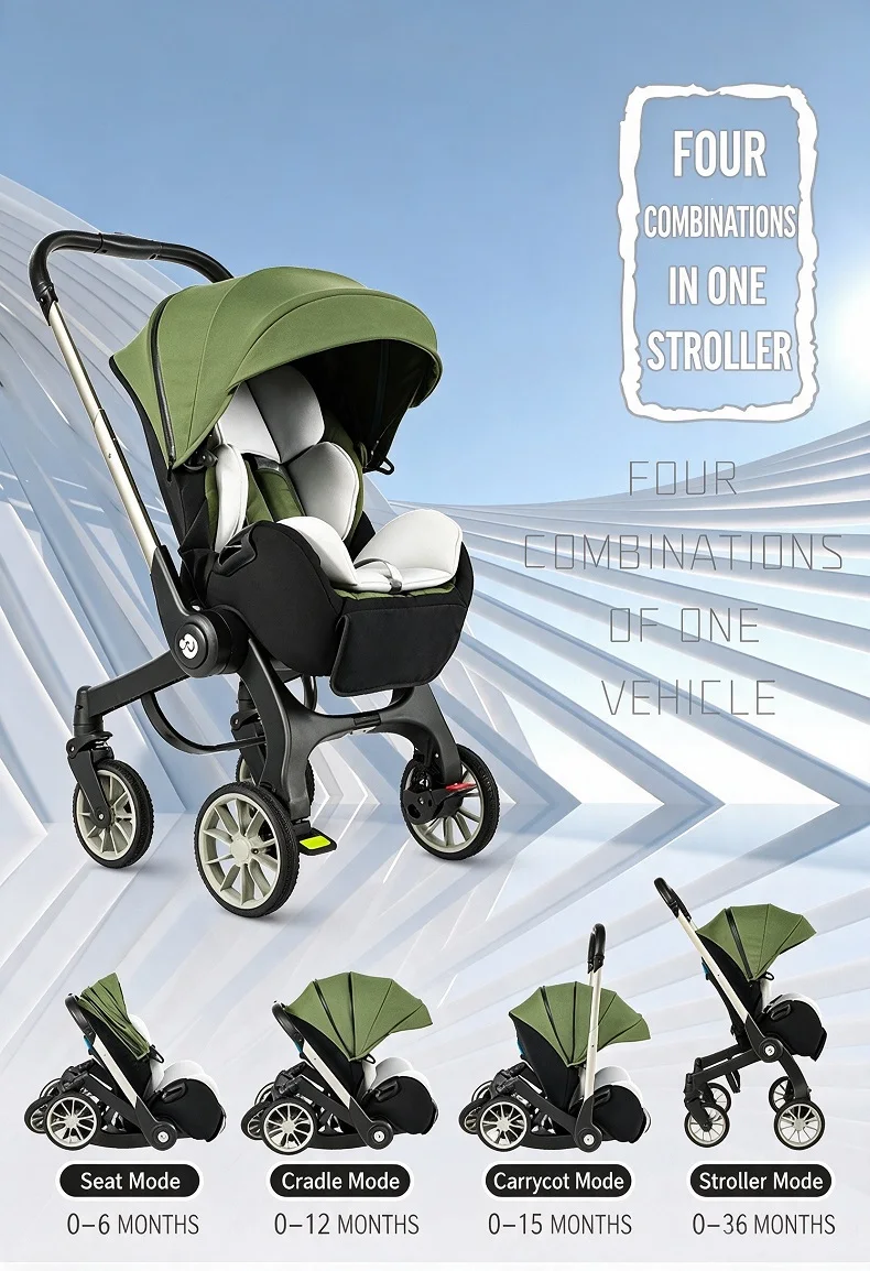 3‑in‑1 Elevated View Baby Pram with Infant Car Seat, Lightweight Aerospace Aluminium Frame, Breathable Mesh Summer Seat, One‑Hand Fold Space‑Saving Newborn Travel Buggy