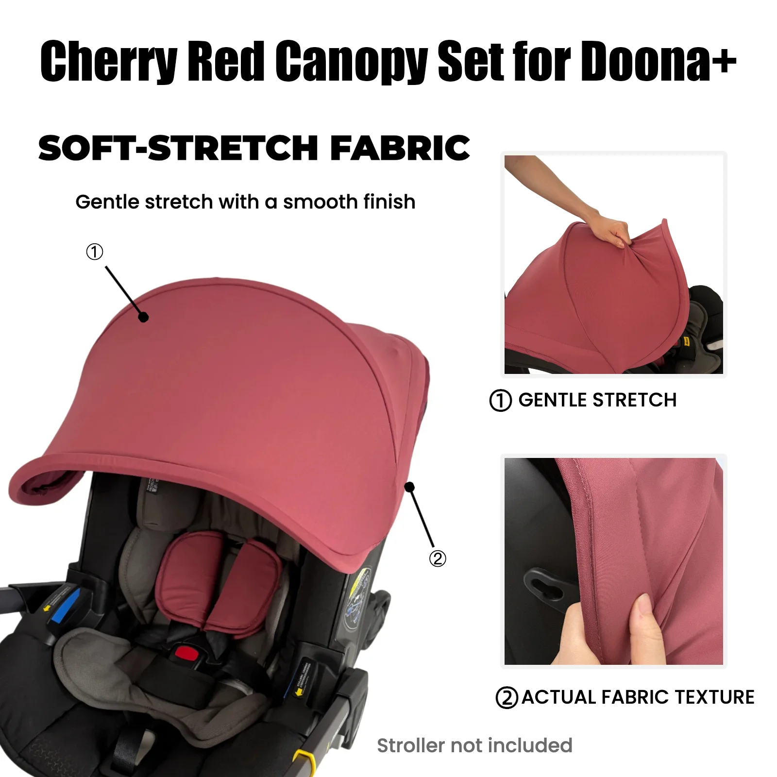 Cherry Red Stroller Accessories Canopy, Protection Shield, Textile Sun Shade Compatible with Doona+ Car Seat & Stroller