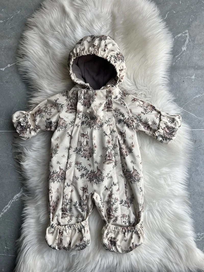 Kids One Piece Cotton Clothes 26 Winter New Printed Cute Thickened and Fleece Warm Outdoor Windproof Boys and Girls Hooded Coats