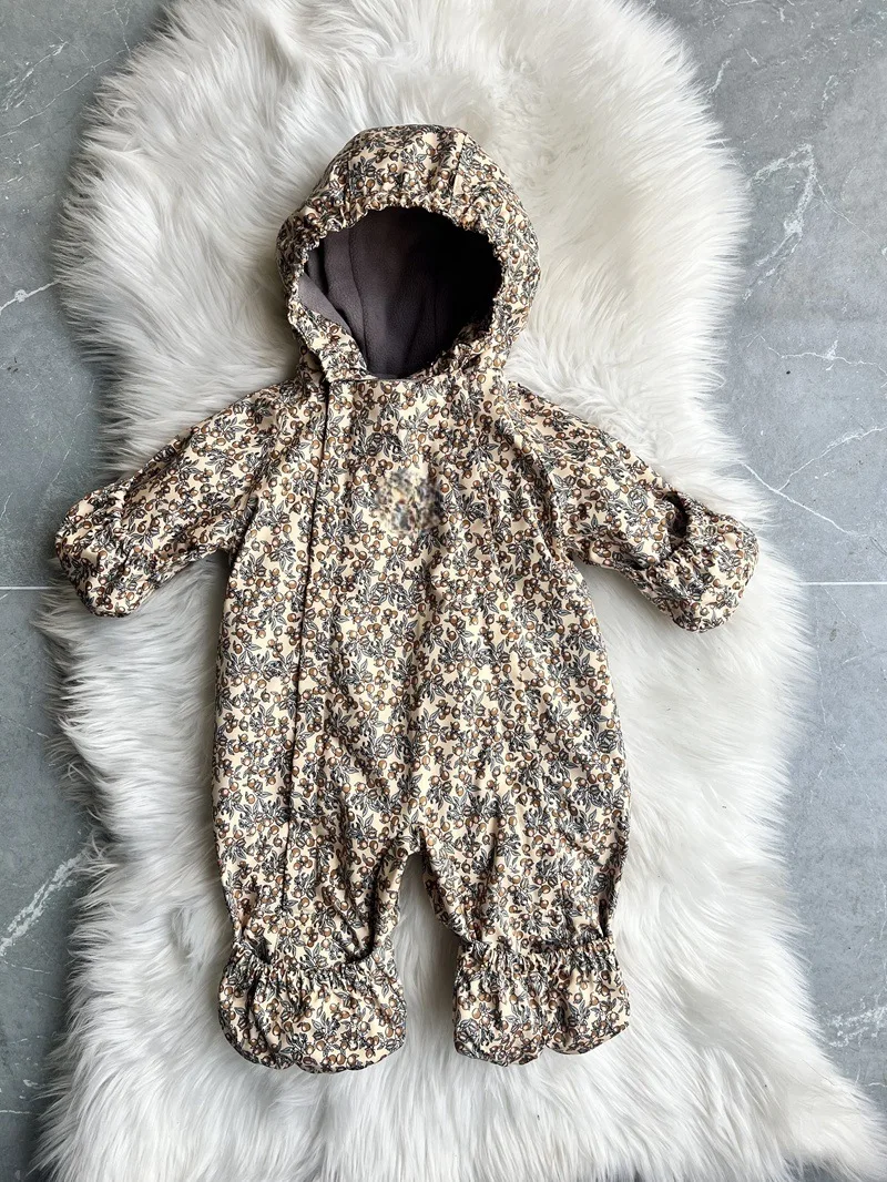 Kids One Piece Cotton Clothes 26 Winter New Printed Cute Thickened and Fleece Warm Outdoor Windproof Boys and Girls Hooded Coats