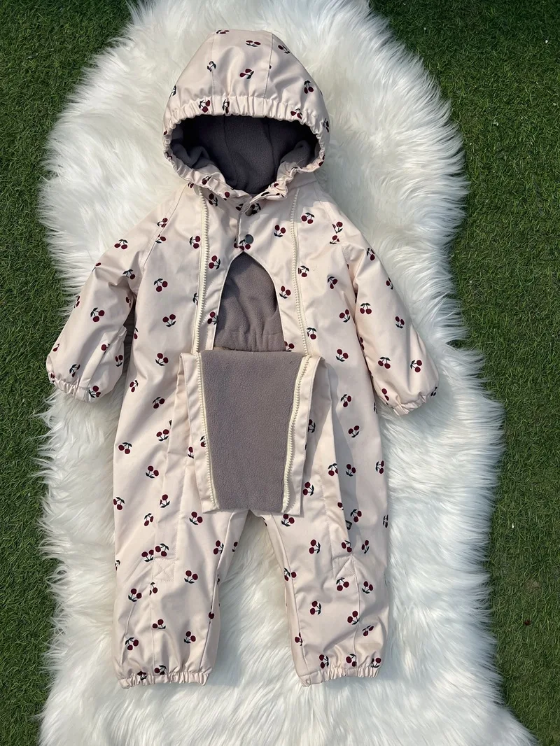 Kids One Piece Cotton Clothes 26 Winter New Printed Cute Thickened and Fleece Warm Outdoor Windproof Boys and Girls Hooded Coats