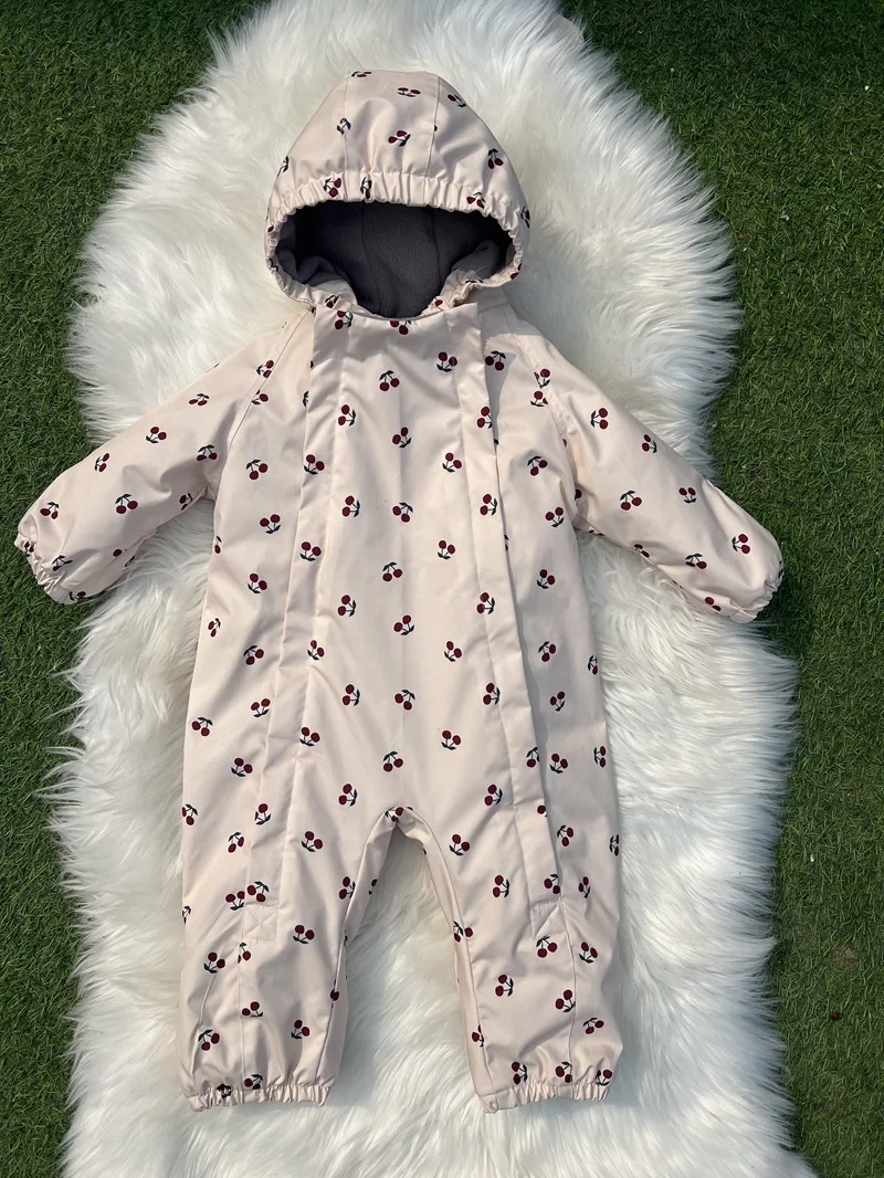Kids One Piece Cotton Clothes 26 Winter New Printed Cute Thickened and Fleece Warm Outdoor Windproof Boys and Girls Hooded Coats