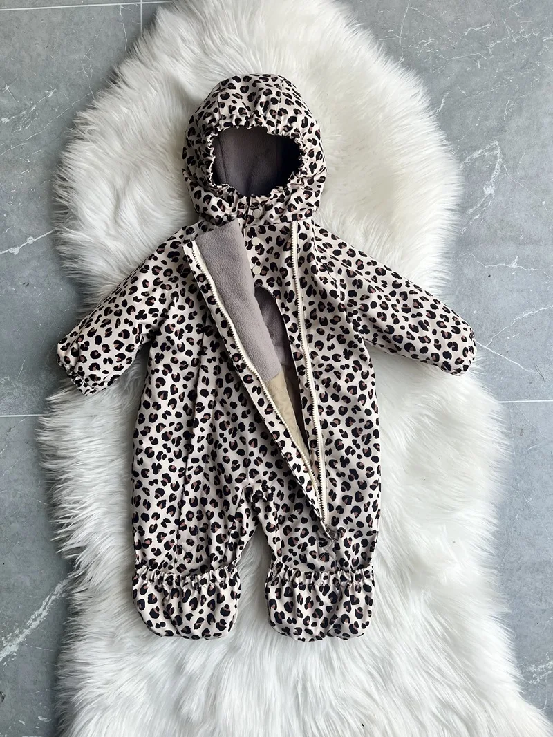 Kids One Piece Cotton Clothes 26 Winter New Printed Cute Thickened and Fleece Warm Outdoor Windproof Boys and Girls Hooded Coats
