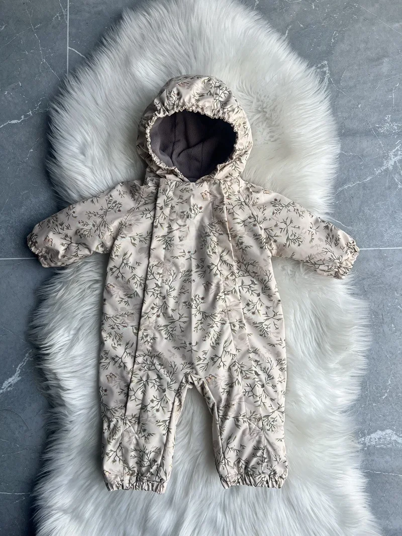 Kids One Piece Cotton Clothes 26 Winter New Printed Cute Thickened and Fleece Warm Outdoor Windproof Boys and Girls Hooded Coats