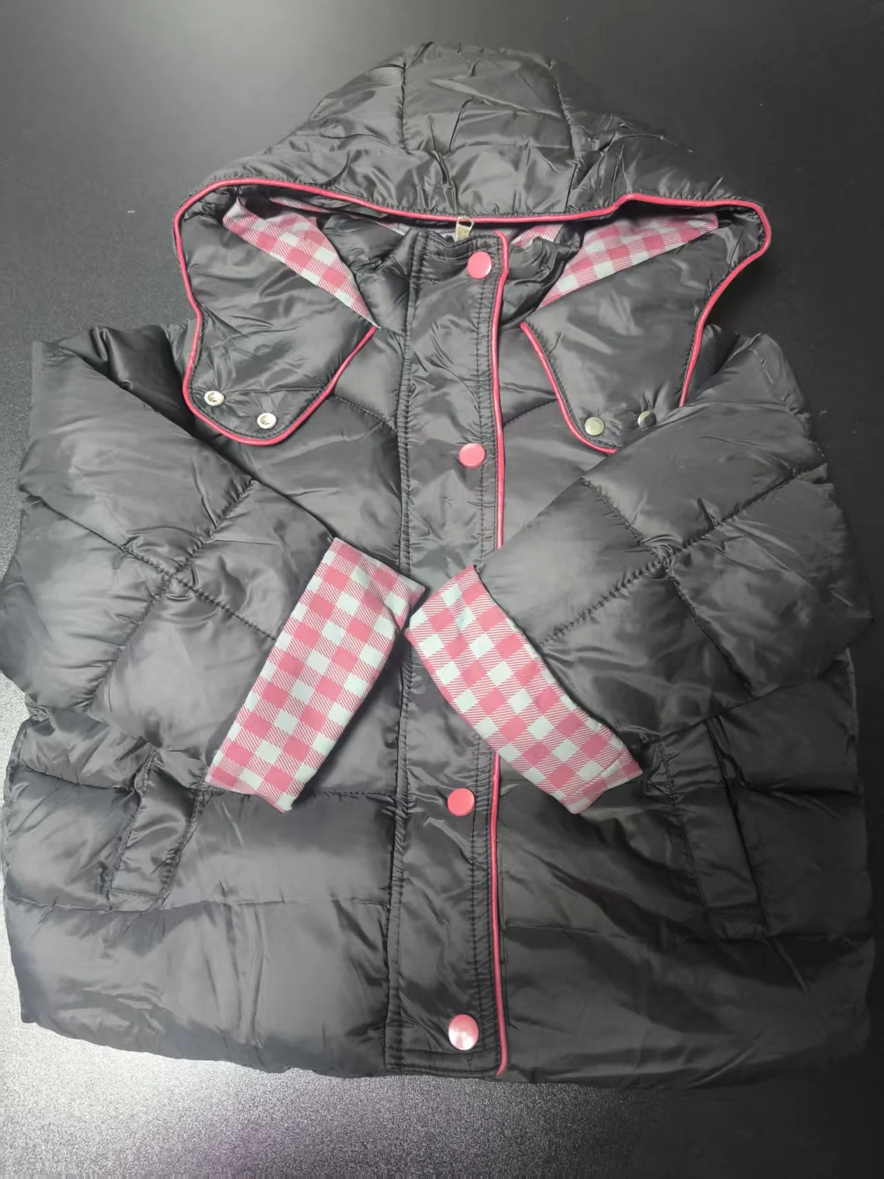 2026 New Winter Minimalist Children's Hooded Plaid Warm and Thickened Concealed Button Cotton Jacket