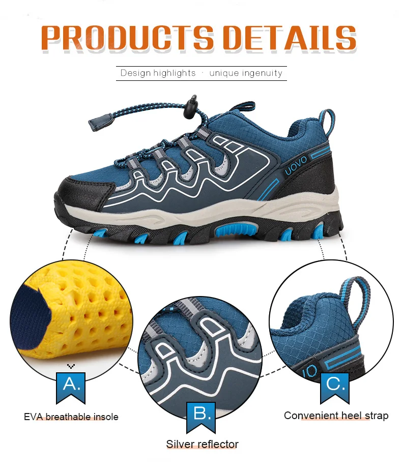 UOVO 2026 New Arrival Boys Sneakers Kids Breathable Children Hiking Shoes Spring And Autumn Outdoor Footwear Eur #27-39