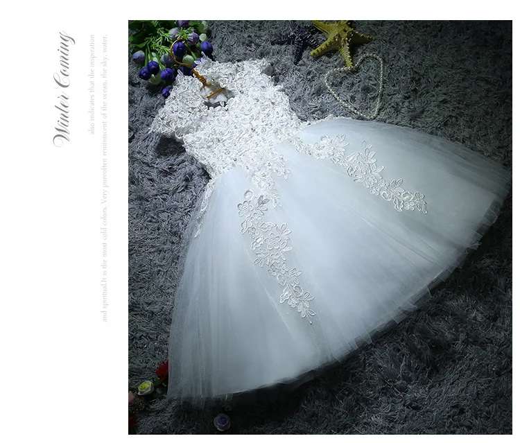 Sequin Lace Girl Summer Dress Flower Girl Wedding Dresses White Tulle Girl Party Princess Birthday Dress First Communion Gown