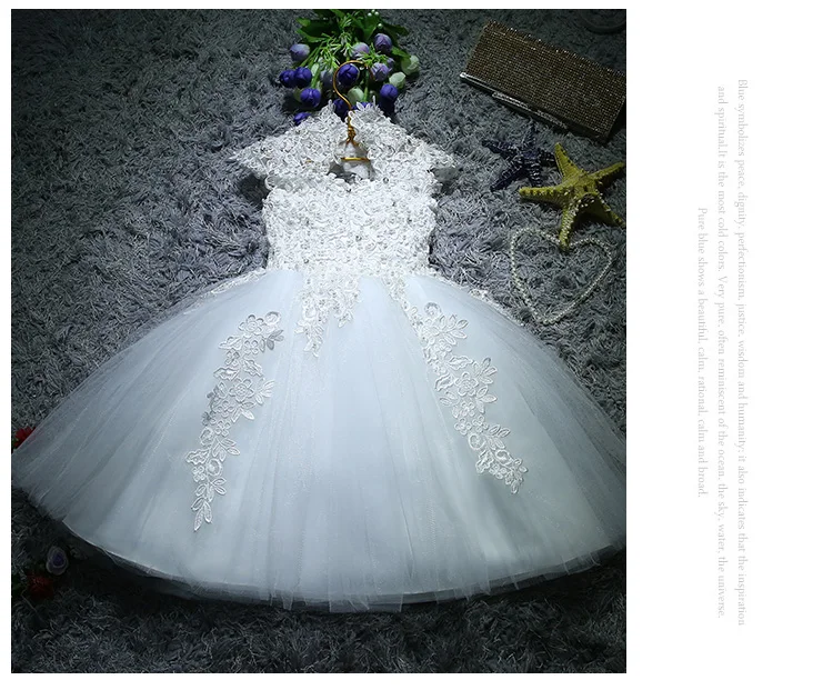 Sequin Lace Girl Summer Dress Flower Girl Wedding Dresses White Tulle Girl Party Princess Birthday Dress First Communion Gown