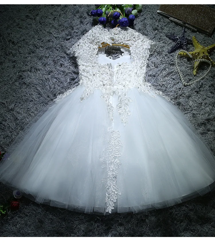 Sequin Lace Girl Summer Dress Flower Girl Wedding Dresses White Tulle Girl Party Princess Birthday Dress First Communion Gown