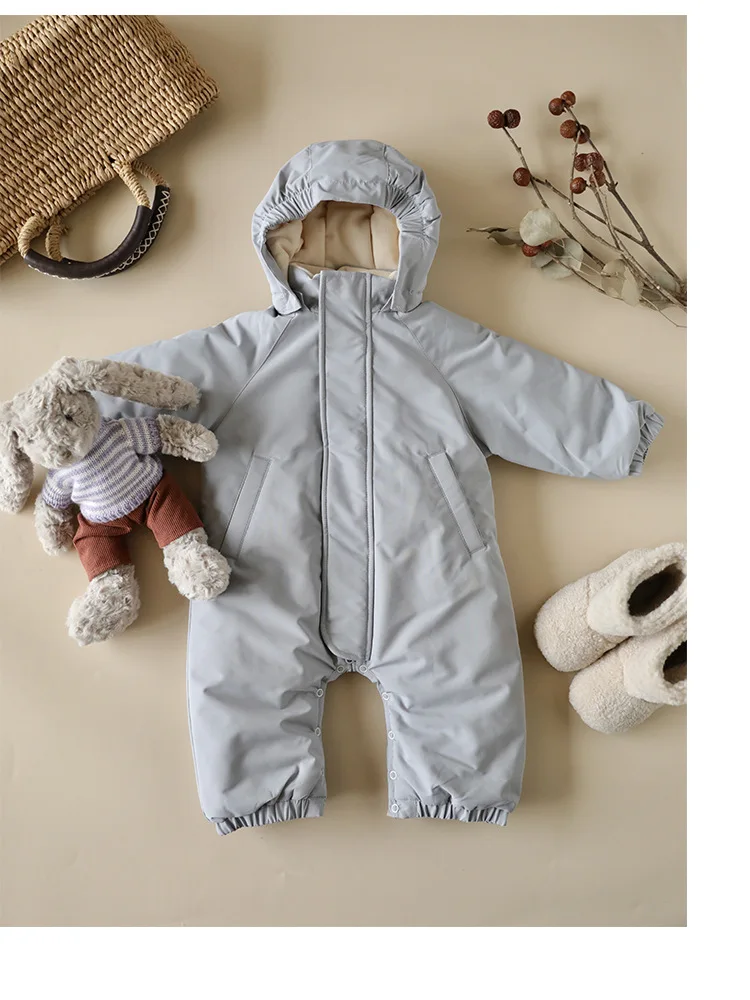 2026 Winter Baby Rompers Print Toddler Baby Clothing Thick Hooded Infant Baby One-Pieces Bodysuits Jumpsuit Outdoor Warm