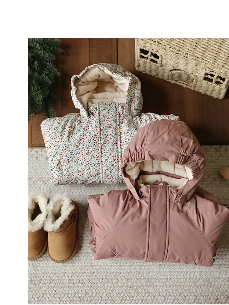 2026 Winter Baby Rompers Print Toddler Baby Clothing Thick Hooded Infant Baby One-Pieces Bodysuits Jumpsuit Outdoor Warm