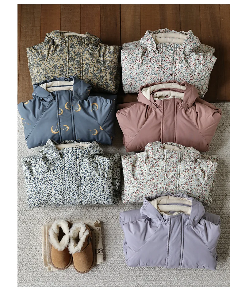 2026 Winter Baby Rompers Print Toddler Baby Clothing Thick Hooded Infant Baby One-Pieces Bodysuits Jumpsuit Outdoor Warm