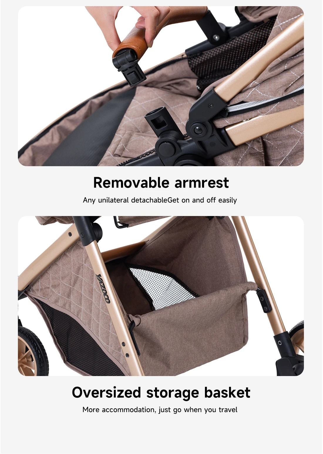 3 in 1 Luxurious Elevated View Baby Stroller Aluminum Frame Foldable Travel Pram Multi‑Position Recline Newborn Infant Stroller