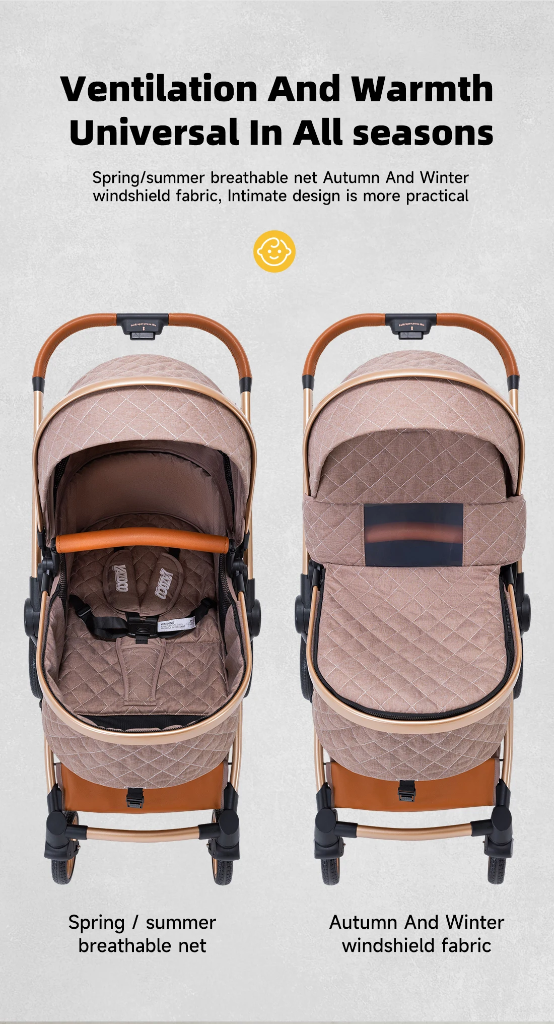3 in 1 Luxurious Elevated View Baby Stroller Aluminum Frame Foldable Travel Pram Multi‑Position Recline Newborn Infant Stroller