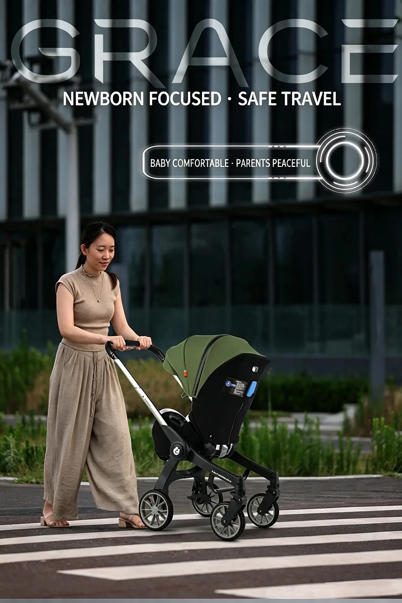 4‑in‑1 Newborn Elevated View Stroller with Infant Car Seat & Toddler Seat, Adjustable Baby Sitting Position, Lightweight Aerospace Aluminium Frame, Breathable Mesh Summer Seat, One‑Hand Fold Space‑Saving Travel Buggy