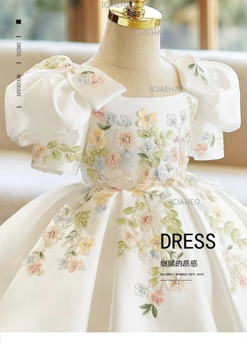 2026 Kids Formal Princess Gown Flower Girl Wedding Tutu Dress Children Girls Piano Performance Fashion Elegant Pageant Costume