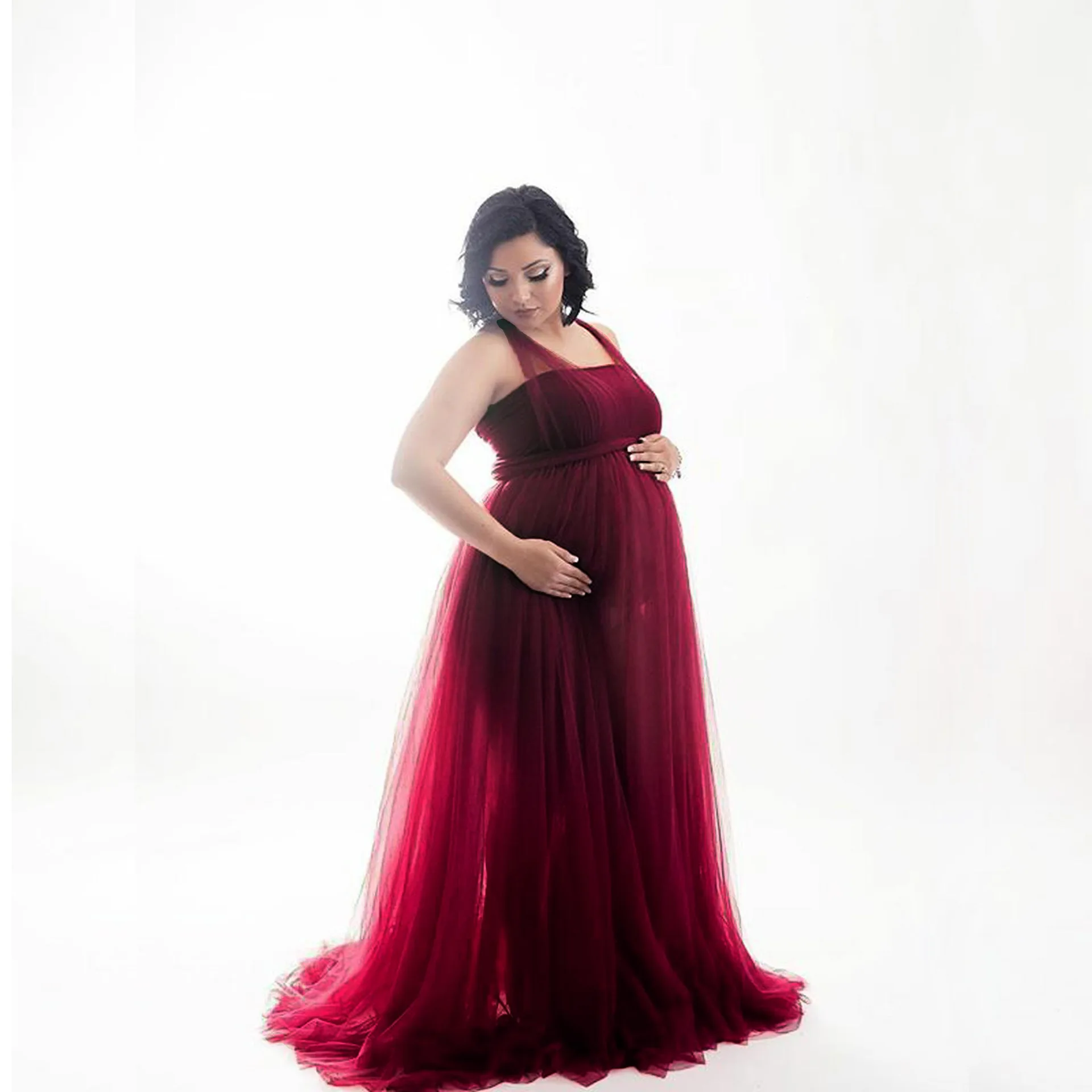 European and American Splicing Mesh Straps Pregnant Women's Floor Mopping Dresses Long Skirts Photography Floor Mopping Dresses