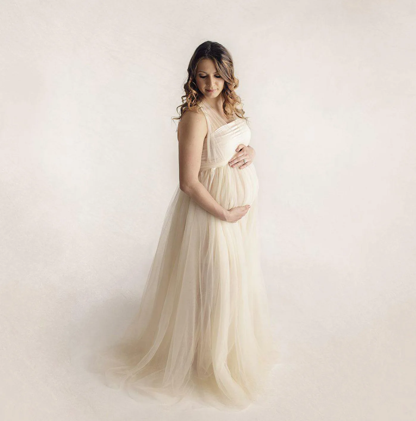 European and American Splicing Mesh Straps Pregnant Women's Floor Mopping Dresses Long Skirts Photography Floor Mopping Dresses