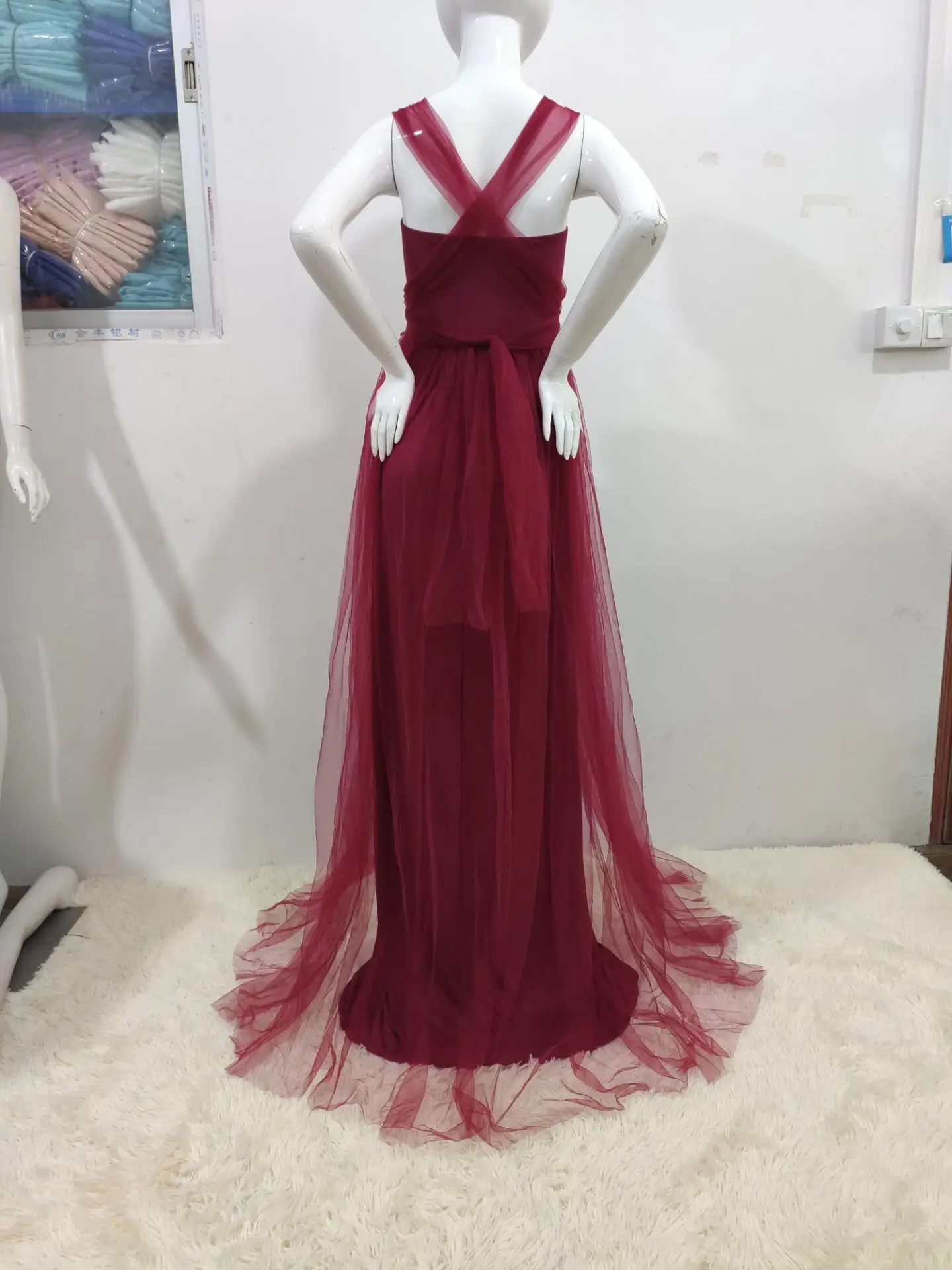 European and American Splicing Mesh Straps Pregnant Women's Floor Mopping Dresses Long Skirts Photography Floor Mopping Dresses